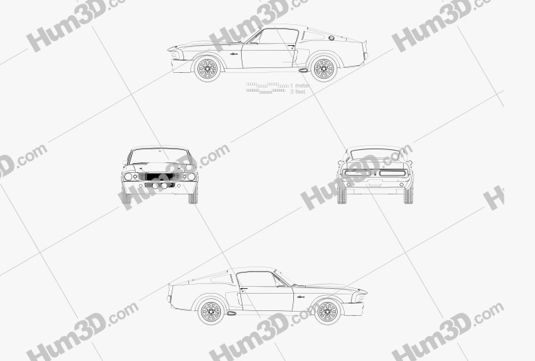 Ford Mustang Shelby GT500 Eleanor 1967 Disegno Tecnico