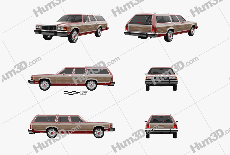 Ford Country Squire 1982 Blueprint Template