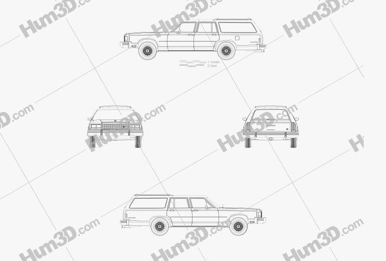 Ford Country Squire 1986 테크니컬 드로잉