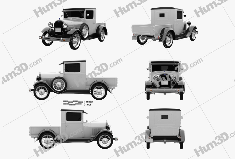 Ford Model A Pickup Closed Cab 1928 Blueprint Template