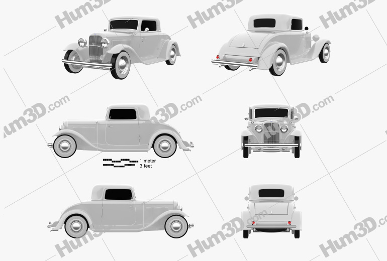 Ford Model B De Luxe Coupe V8 1932 Blueprint Template