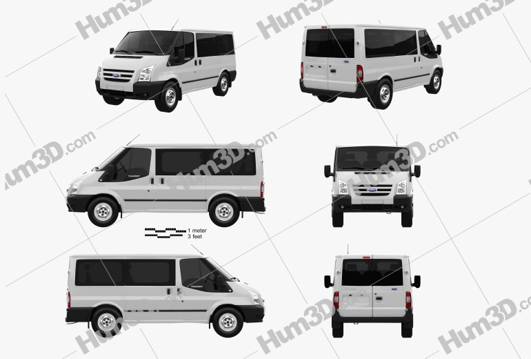 Ford Transit Tourneo SWB Low Roof 2014 Blueprint Template