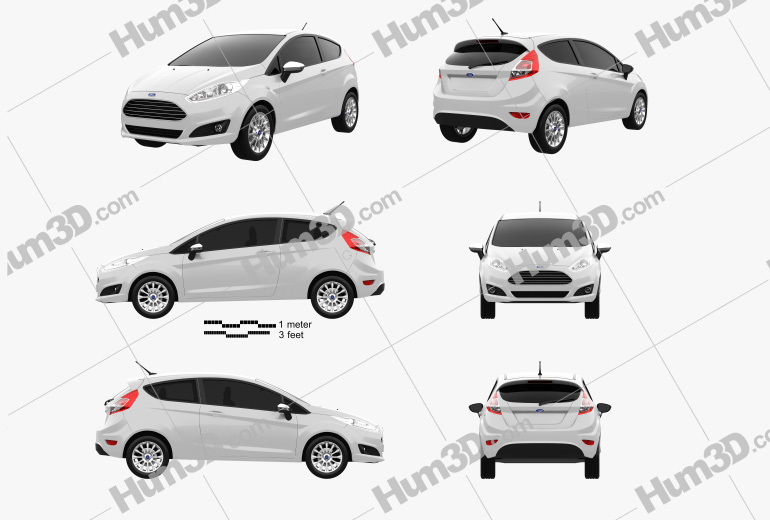 Ford Fiesta hatchback 3-door (EU) 2016 Blueprint Template