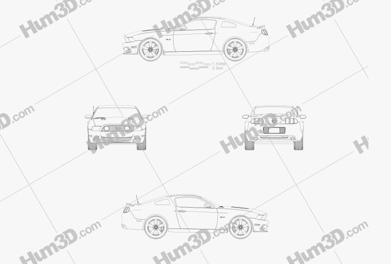 Ford Mustang 5.0 GT 2012 Disegno Tecnico