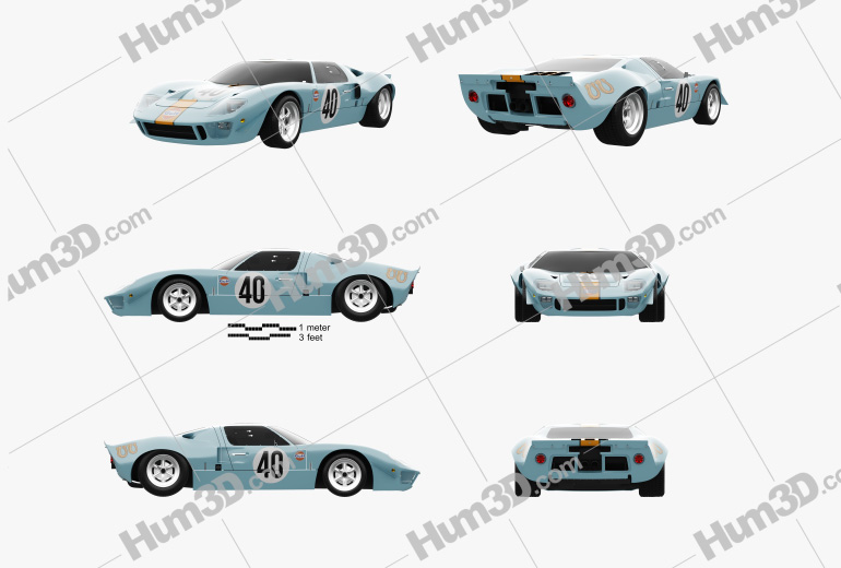 Ford GT40 1968 Blueprint Template - 3DModels.org