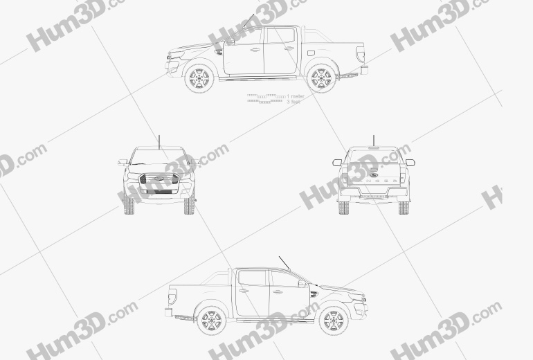 Ford Ranger 더블캡 2015 테크니컬 드로잉
