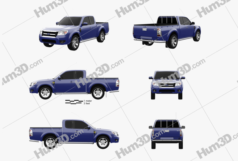 Ford Ranger Extended Cab 2011 Blueprint Template