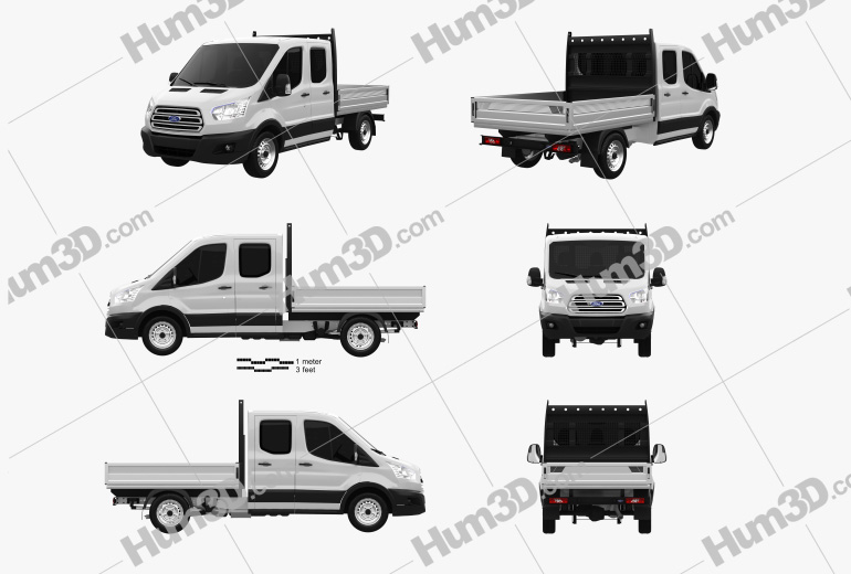 Ford Transit Double Cab Dropside 2017 Blueprint Template