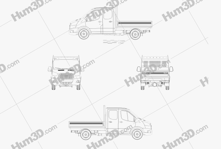 Ford Transit Cabine Double Dropside 2017 Blueprint