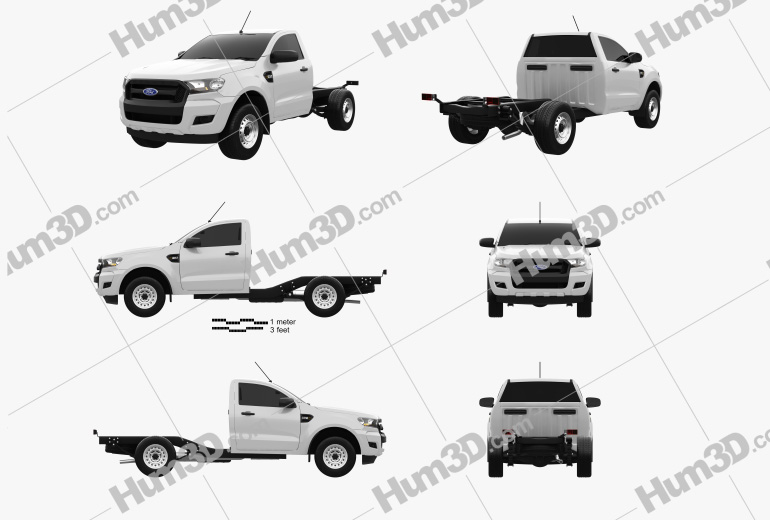 Ford Ranger Single Cab Chassis XL 2018 Blueprint Template