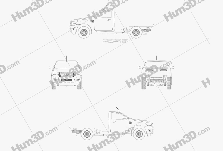 Ford Ranger Cabine Simple Chassis XL 2018 Blueprint