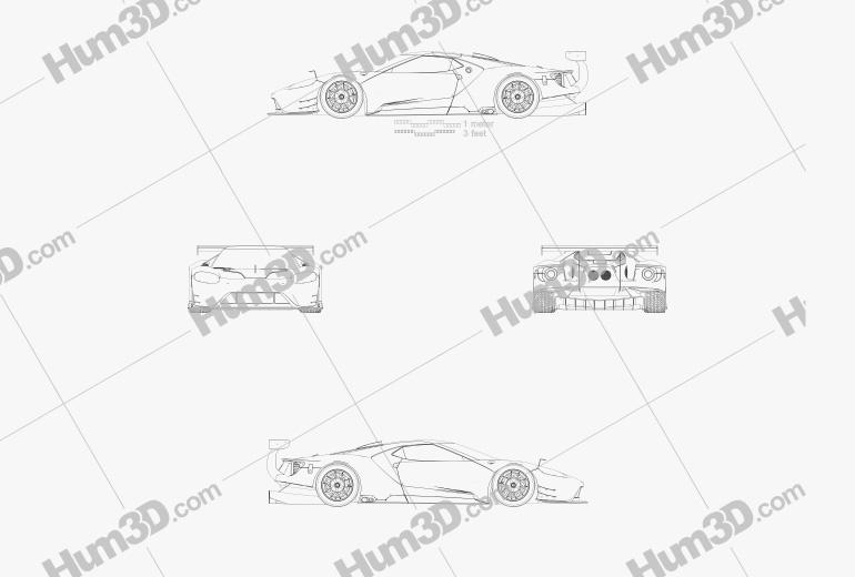 Ford GT Le Mans Rennwagen 2016 Blueprint