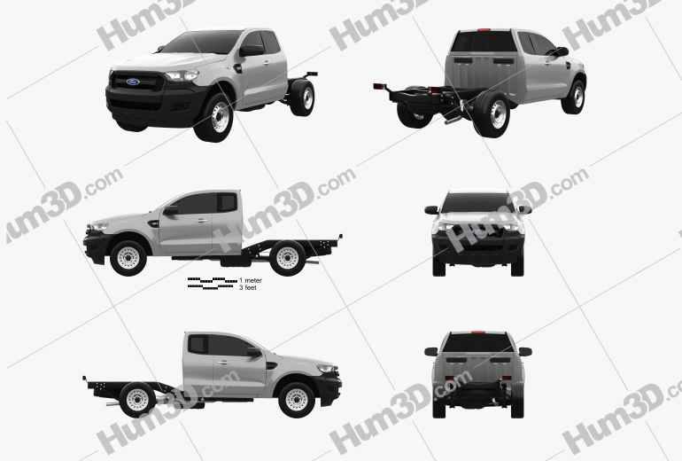 Ford Ranger Super Cab Chassis XL 2018 Blueprint Template