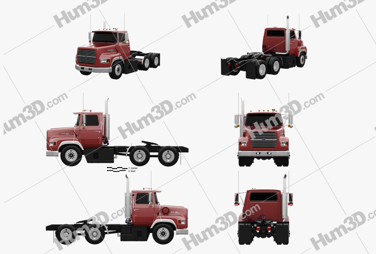 Ford Aeromax L9000 Day Cab Tractor Truck 1990 Blueprint Template