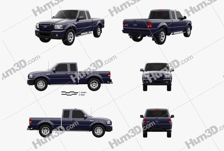 Ford Ranger (NA) Extended Cab 2012 Blueprint Template