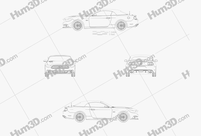Ford Mustang GT EU-spec Кабриолет 2020 Чертеж