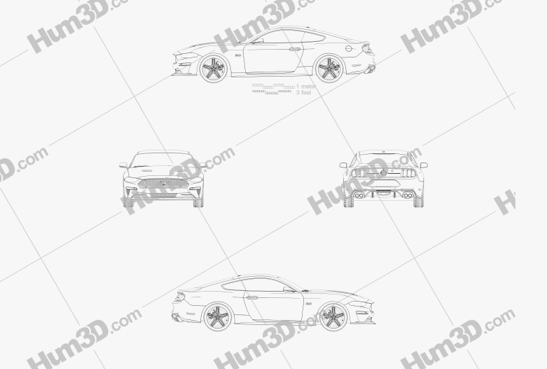 Ford Mustang GT EU-spec クーペ 2020 ブループリント