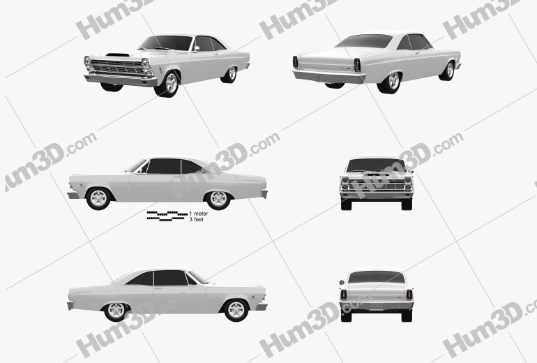 Ford Fairlane 500GT coupe 1966 Blueprint Template
