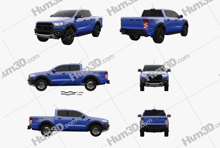Ford Ranger Double Cab Raptor 2018 Blueprint Template