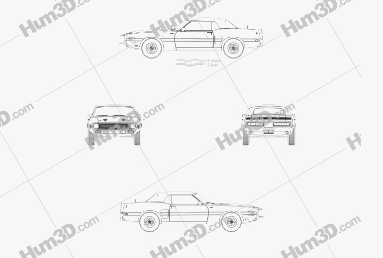 Ford Mustang Shelby GT500 Convertibile 1969 Disegno Tecnico