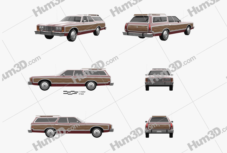 Ford Galaxie Station Wagon 1973 Blueprint Template