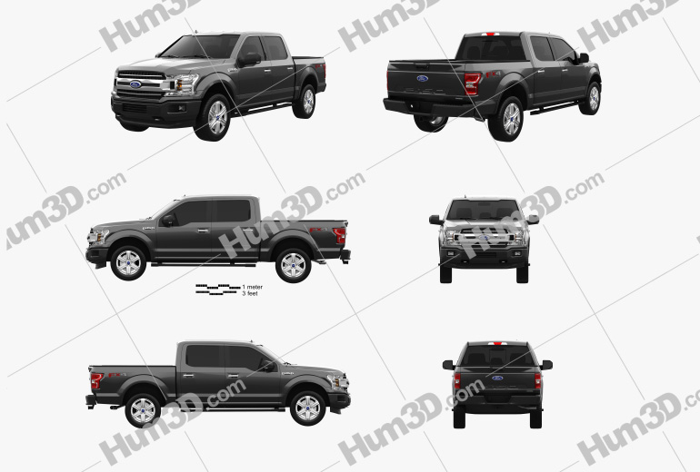 Ford F-150 Super Crew Cab 5.5ft bed XLT 2020 Blueprint Template