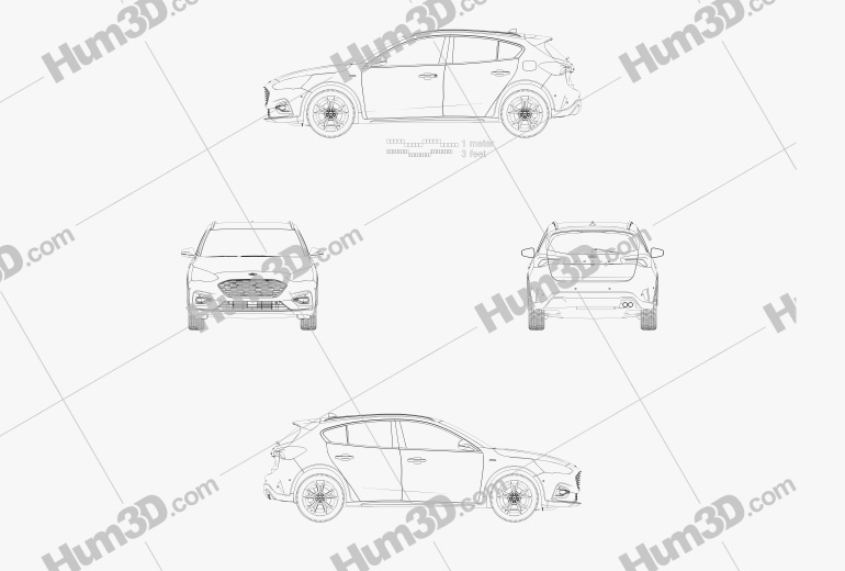 Ford Focus Active hatchback 2018 Disegno Tecnico