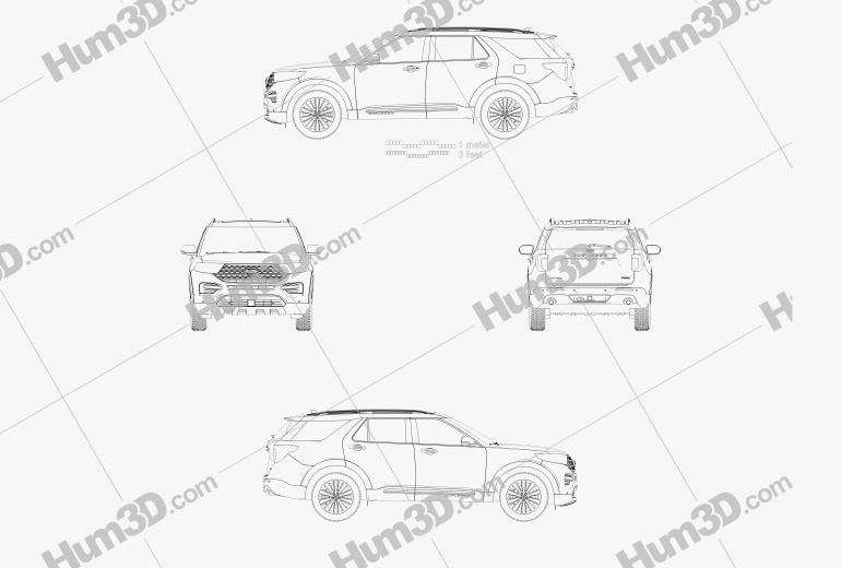 Ford Explorer Limited ibrido 2020 Disegno Tecnico