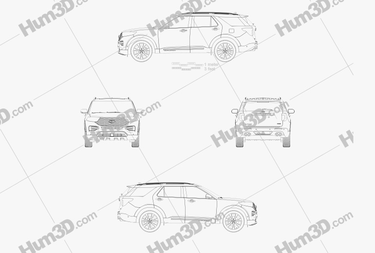 Ford Explorer Platinum 2019 테크니컬 드로잉