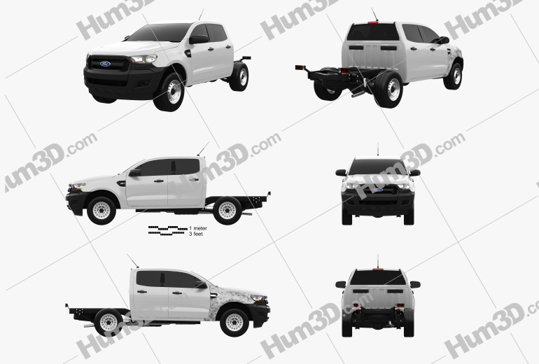 Ford Ranger Double Cab Chassis XL 2020 Blueprint Template