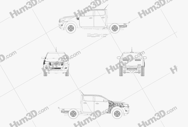 Ford Ranger Подвійна кабіна Chassis XL 2016 Креслення
