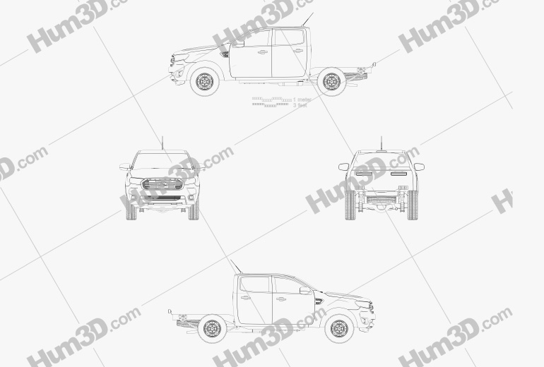 Ford Ranger 더블캡 Chassis XL 2018 테크니컬 드로잉