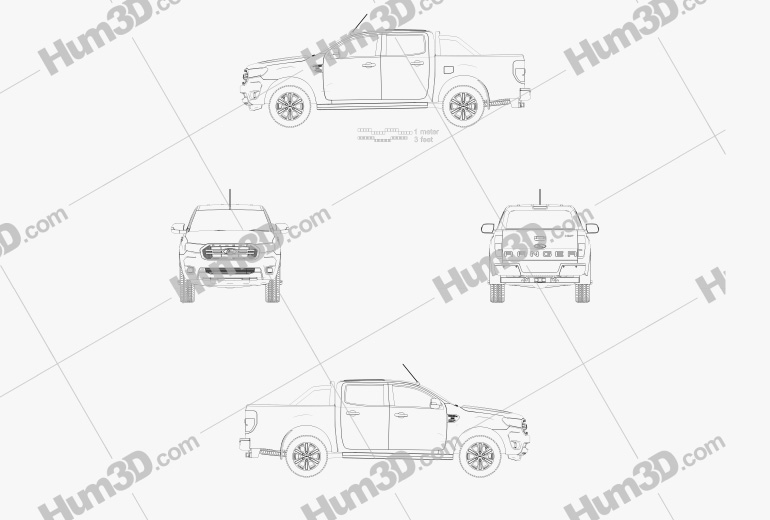 Ford Ranger Doppelkabine XLT 2018 Blaupause