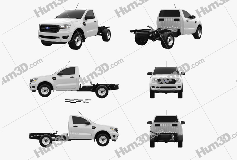 Ford Ranger Single Cab Chassis XL 2021 Blueprint Template