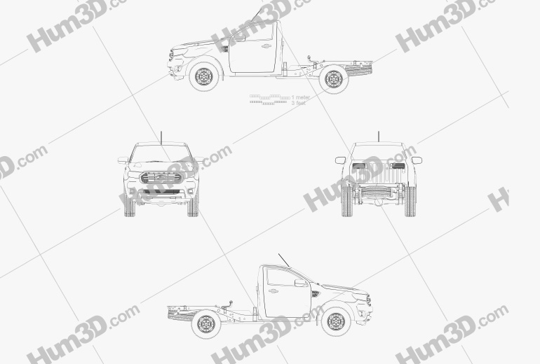 Ford Ranger Cabina Singola Chassis XL 2018 Disegno Tecnico