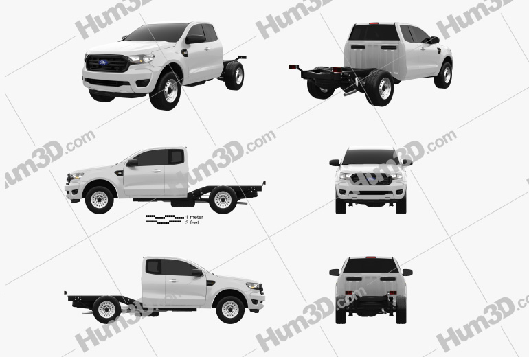 Ford Ranger Super Cab Chassis XL 2021 Blueprint Template