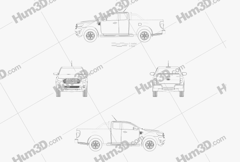 Ford Ranger Super Cab XLT 2018 Disegno Tecnico