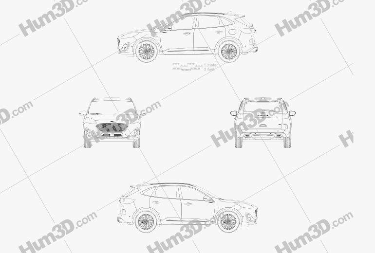 Ford Kuga ibrido Vignale 2020 Disegno Tecnico