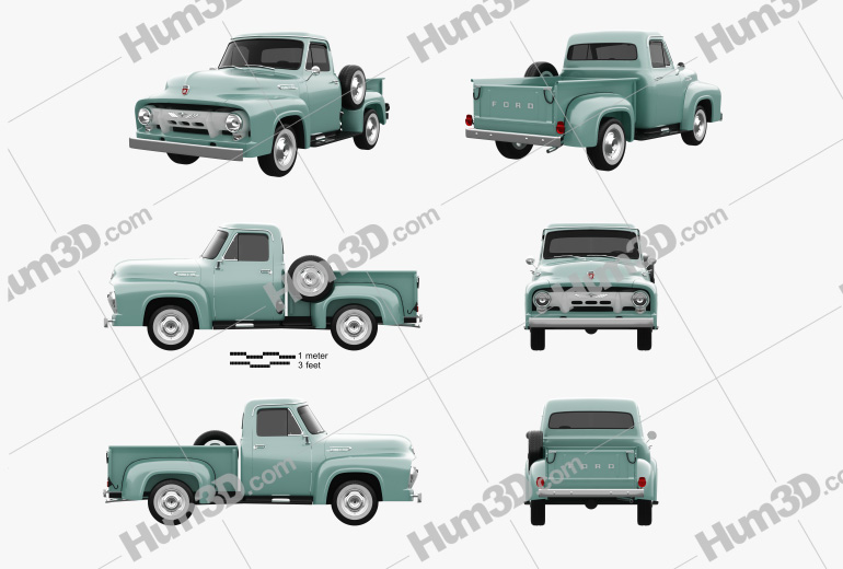Ford F-100 Pickup 1954 Blueprint Template