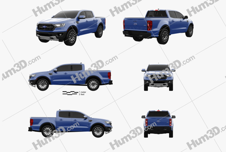 Ford Ranger Super Crew Cab FX4 Lariat US-spec 2021 Blueprint Template