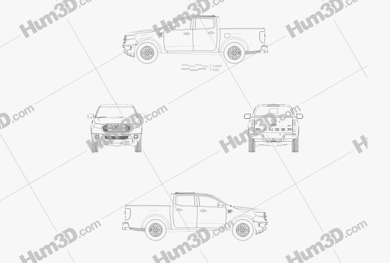 Ford Ranger Super Crew Cab FX4 Lariat US-spec 2018 設計図