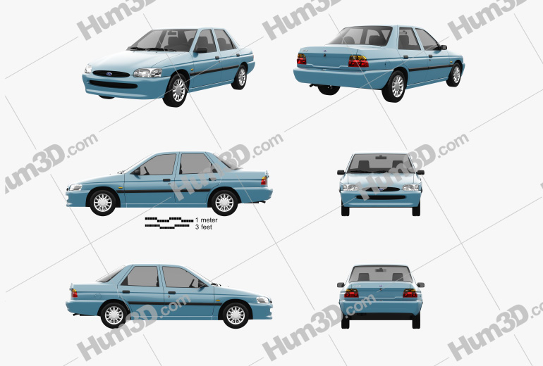 Ford Escort sedan 1997 Blueprint Template