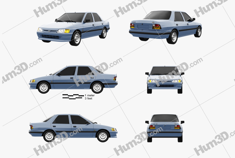 Ford Escort Ghia 5-door hatchback 1997 Blueprint Template