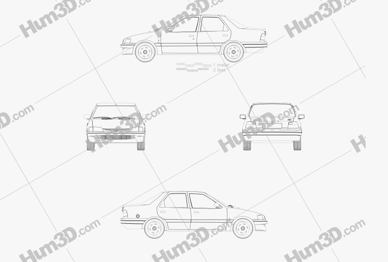 Ford Escort Ghia 5 porte hatchback 1997 Blueprint