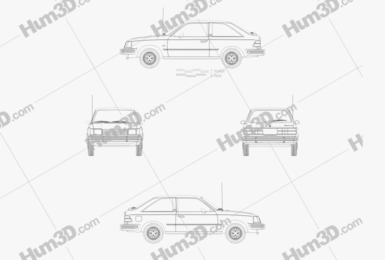 Ford Escort GLX 3 portas hatchback 1981 Blueprint