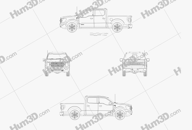 Ford F-150 Super Crew Cab 5.5ft bed Limited 2022 도면