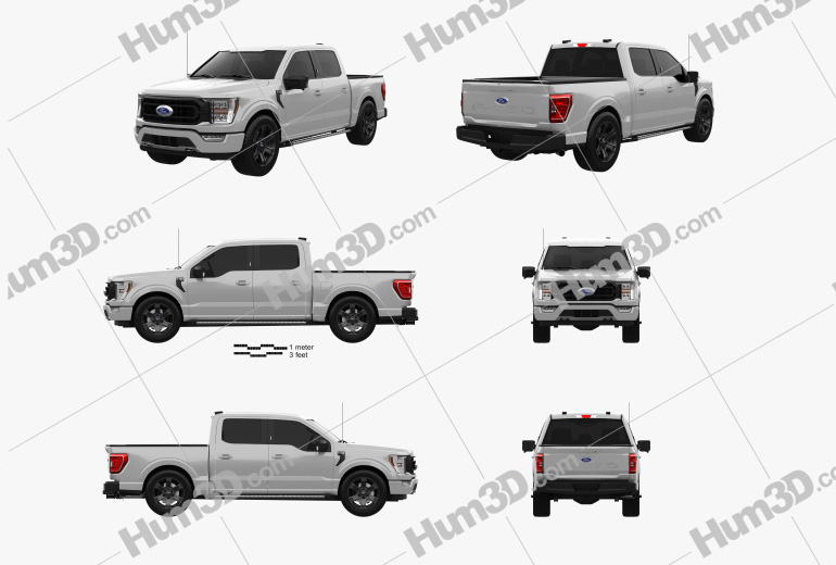 Ford F-150 Super Crew Cab 5.5ft bed XLT 2022 Blueprint Template