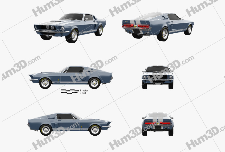Ford Mustang Shelby GT 500 1967 Blueprint Template