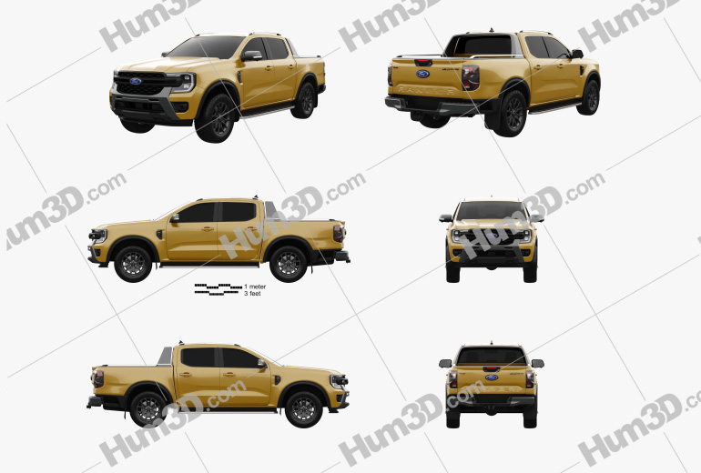 Ford Ranger Double Cab Wildtrak 2022 Blueprint Template