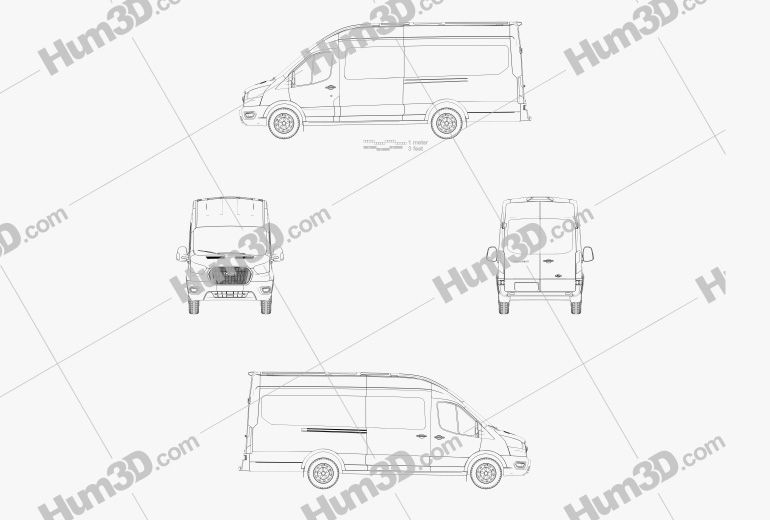 Ford Transit Cargo Van L4H3 US-spec 2021 Blueprint